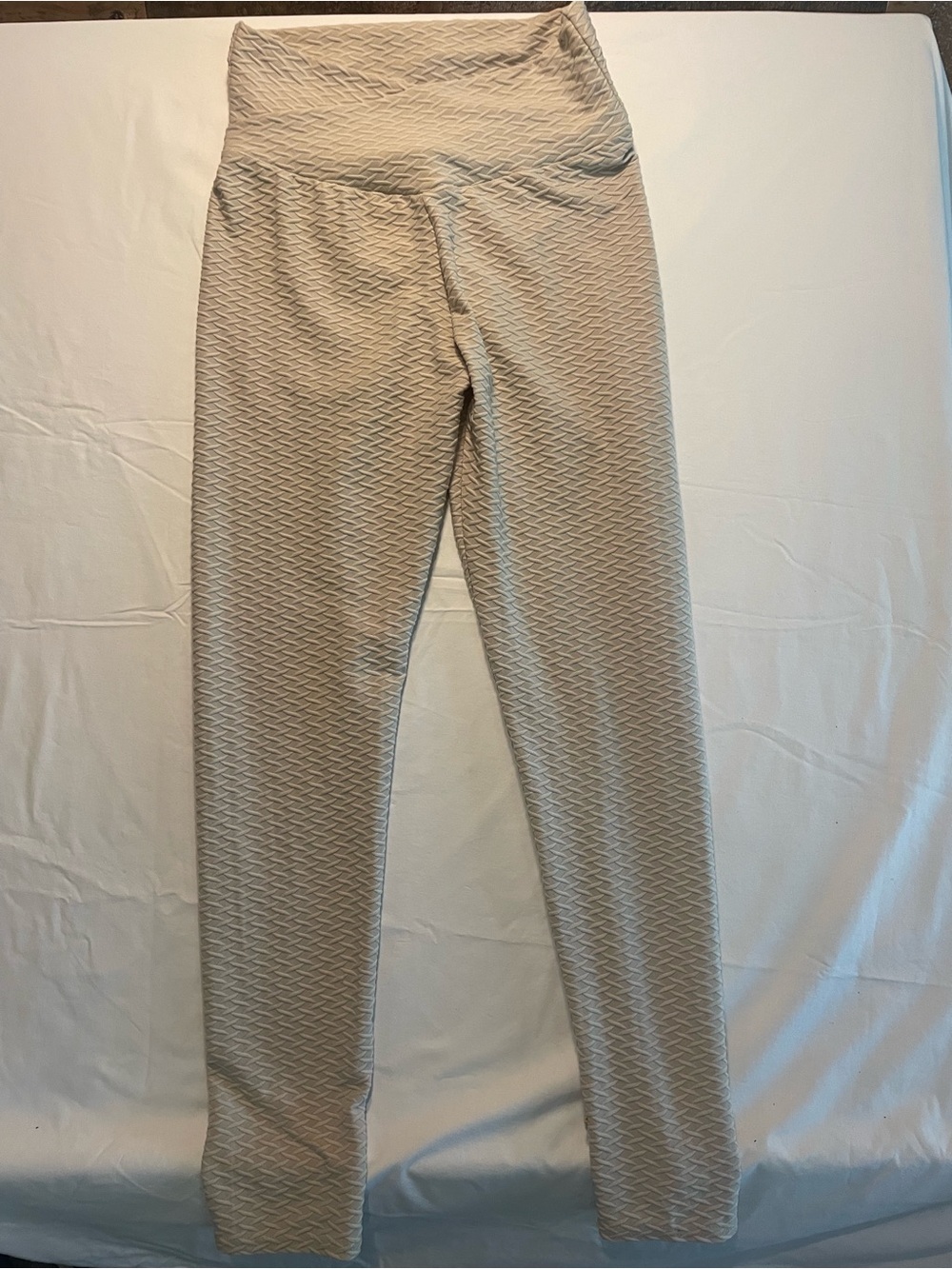 High-Waist Textured Leggings in Neutral Beige